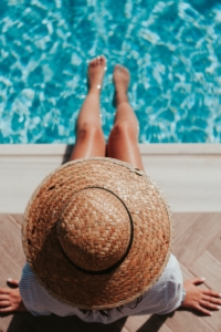 healthy woman in summer at pool