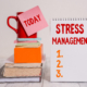 Word writing text Stress Management. Business photo showcasing method of limiting stress and its effects by learning ways Cup sticky note stacked note pads books square box spiral wooden table. Stress relief results rna